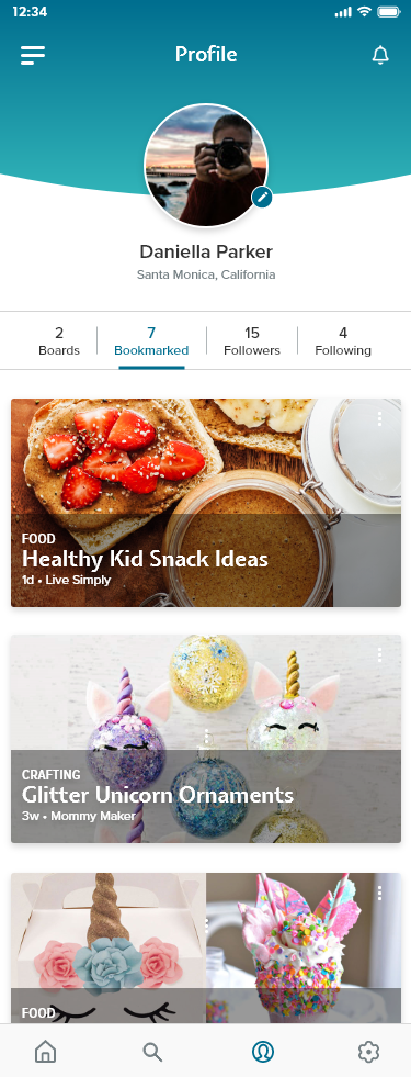 bookmarks on profile page screenshot