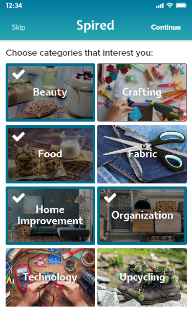 choosing categories that your interested in screenshot