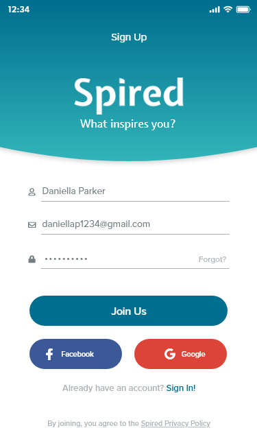 welcome page with info filled in screenshot