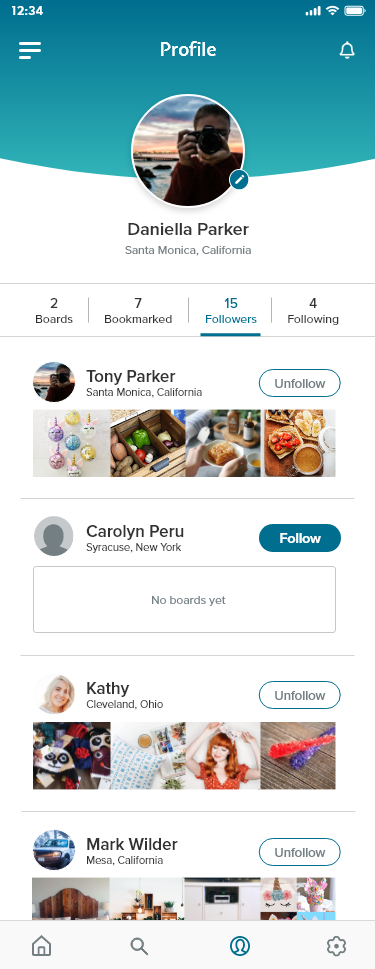 people woman follows on profile page screenshot