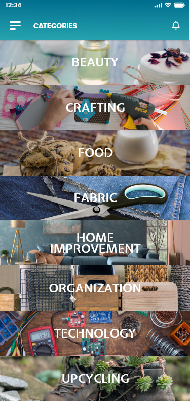 hamburger menu for different categories screenshot